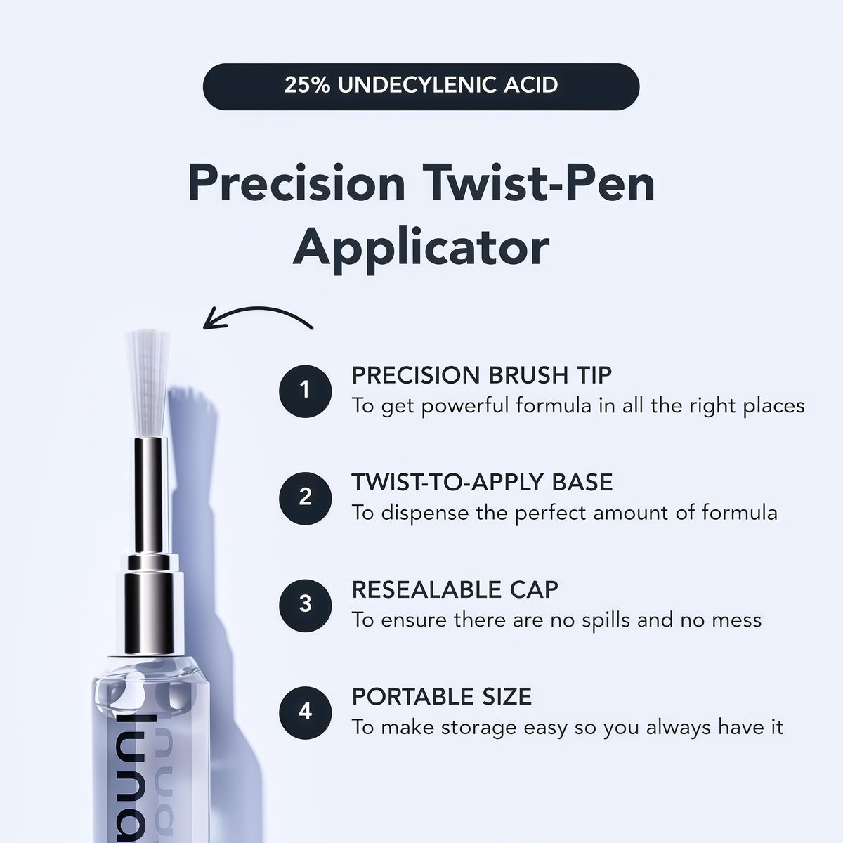 Lunavia Antifungal Pen – Cures Most Athlete’s Foot, Jock Itch, and Ringworm - 25% Undecylenic Acid with added Tea Tree, Jojoba, Clove Bud Oils & Aloe- 1-Pack Twist Pen(3ML Volume)